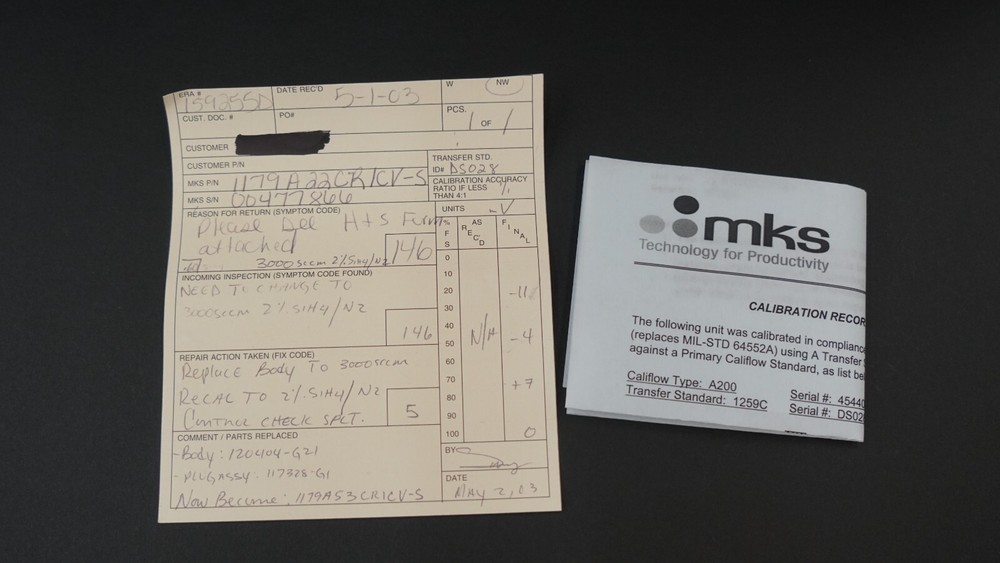 MKS Instruments 1179A53CR1CV-S Mass Flow Controller MFC, 3000 SCCM, 2%SiH4 / N2