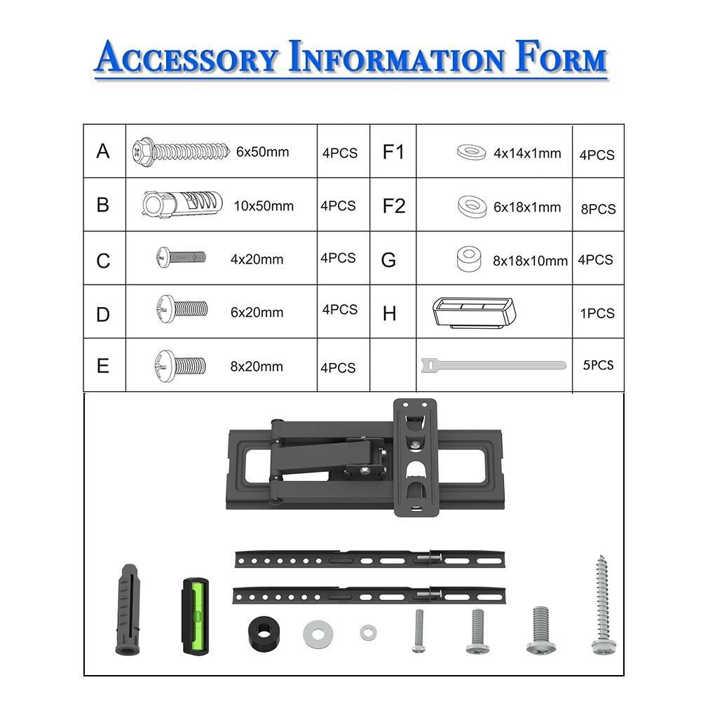 32-65 Inch Full Motion TV Wall Mount Bracket Tilt 32 36 42 46 50 55 65" LED LCD