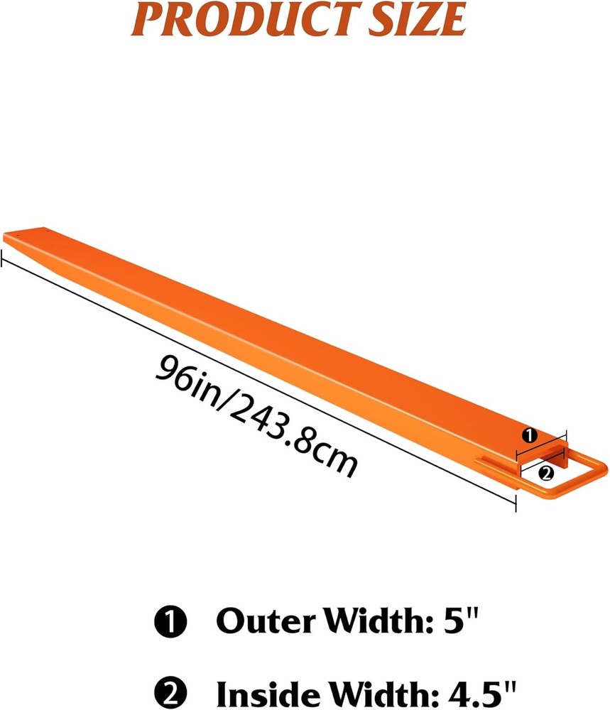 2PCS 96" Pallet Fork Extension 4.5" Width Forks Extensions for Forklift Truck
