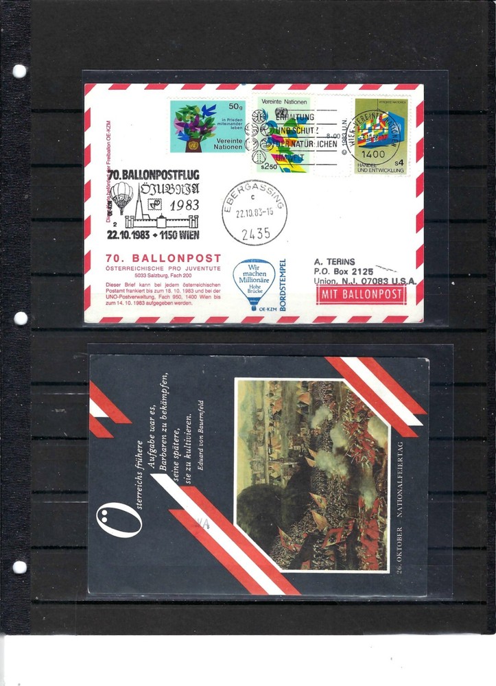 1983 United Nations Vienna Ballonpost #70 Post card - Mint - (653A)