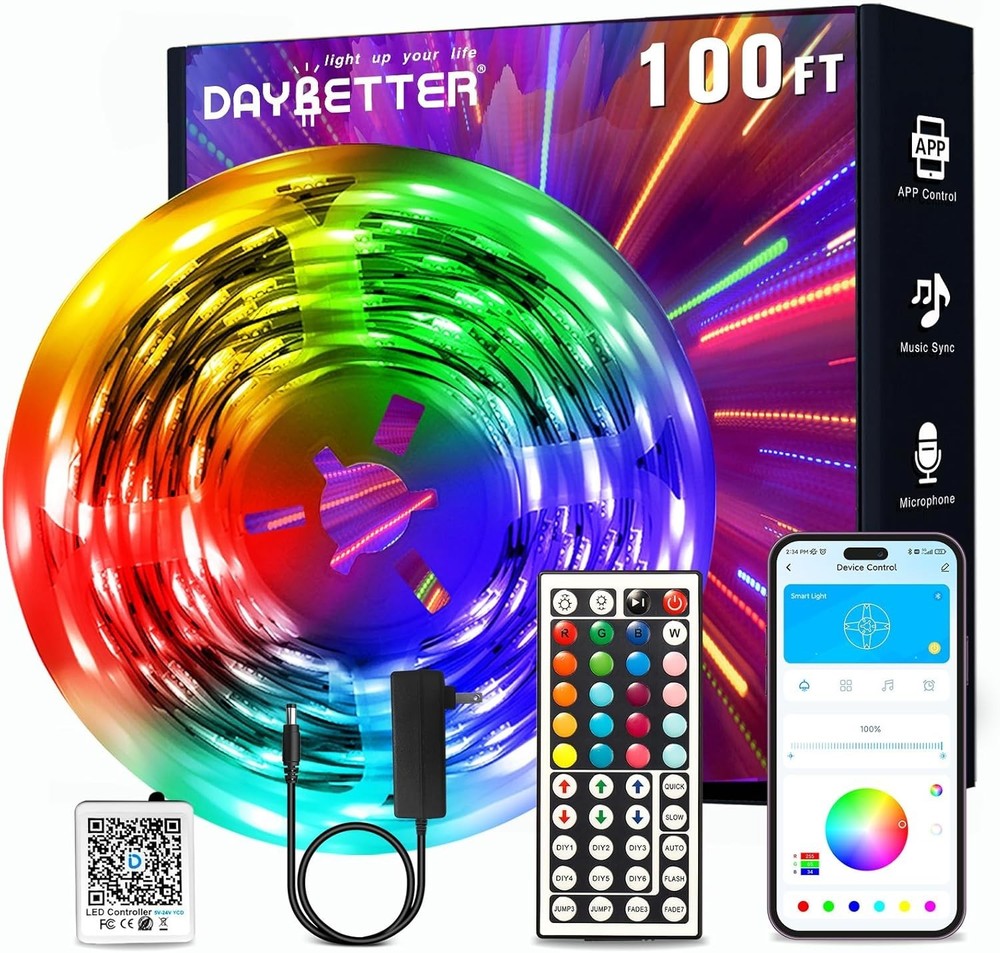 LED Strip Lights 100ft, Smart Lighting with App Remote Control, RGB LED Lights