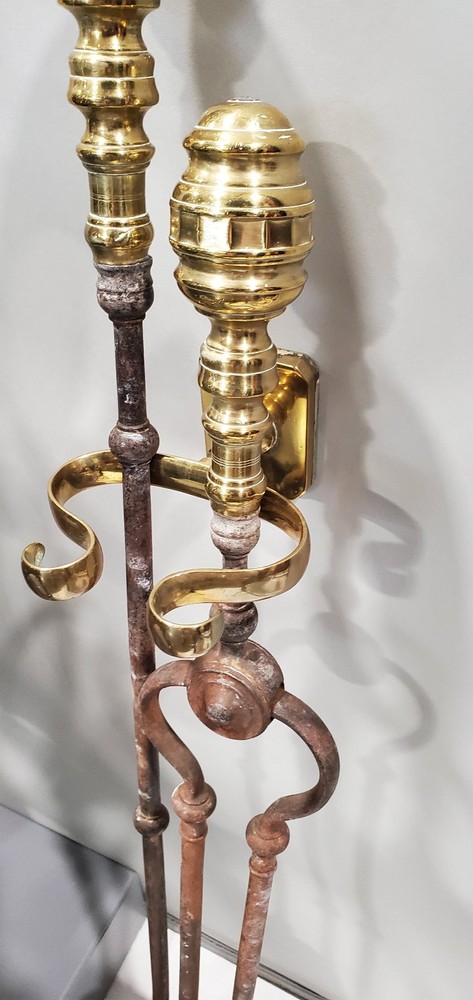 antique solid brass fireplace jacks to hold your fireplace tools