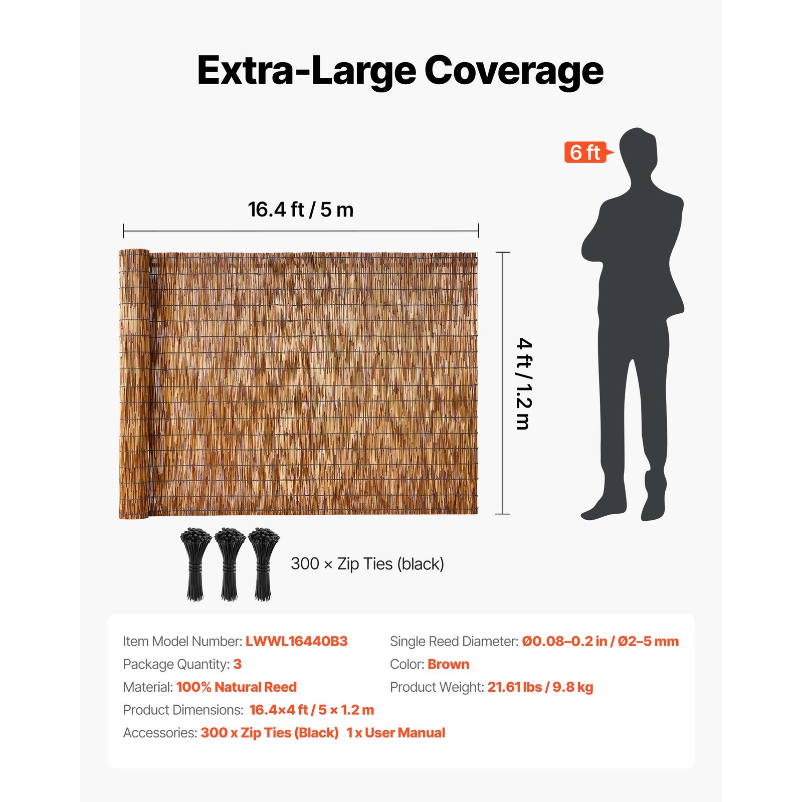 Uimoso Natural Reed Fence Panels 4 ft x 16.4 ft, 3 Pack Privacy Screen Rolls