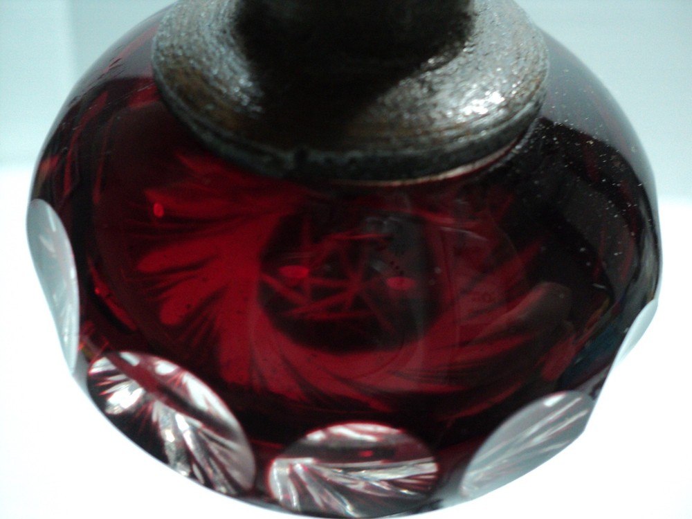 Antique Bohemian Czech Ruby Red Cut Glass Swirl Starburst Door Knobs