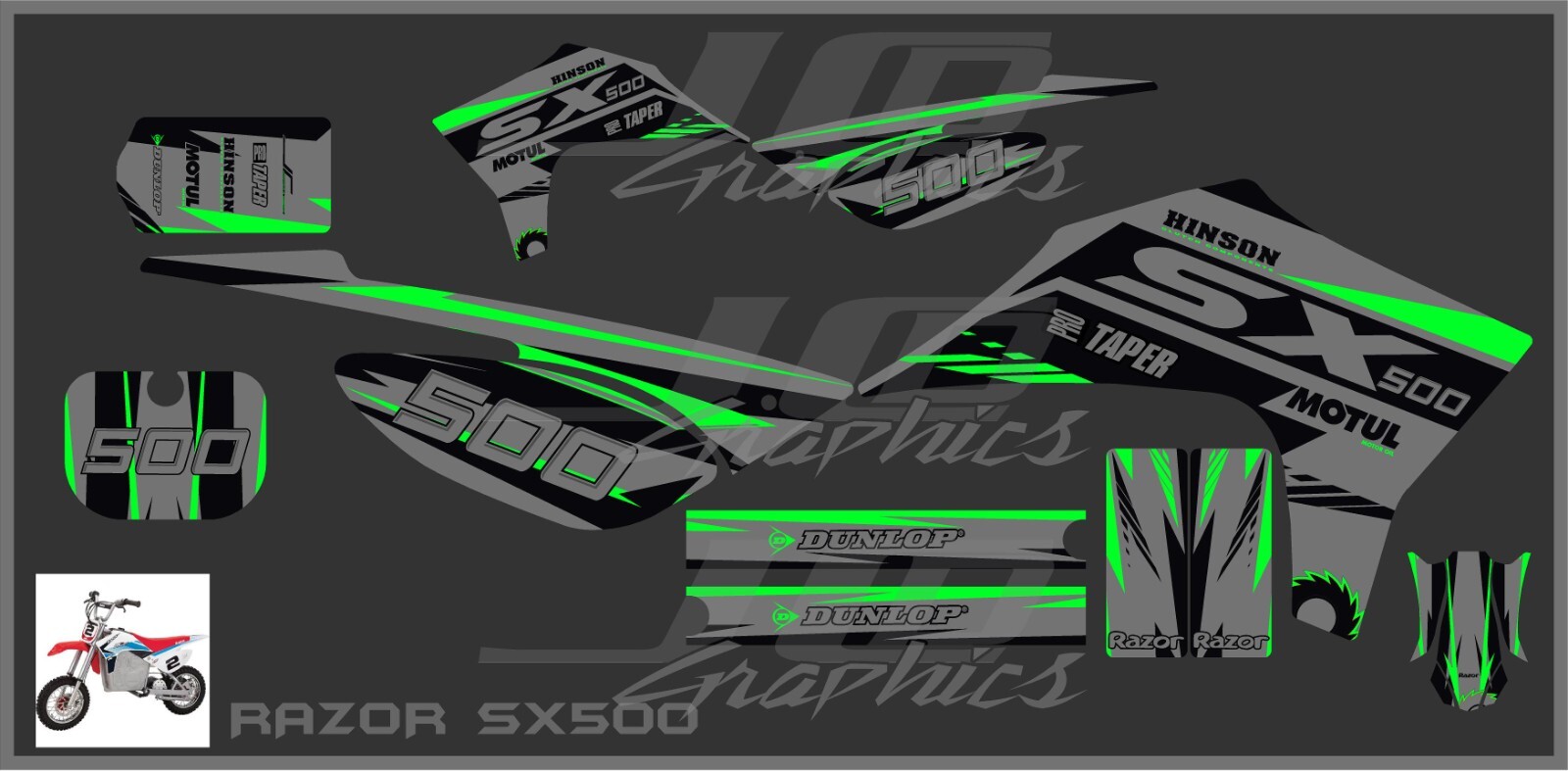 Razor SX500 graphics kit decals THICK AND HIGH GLOSS