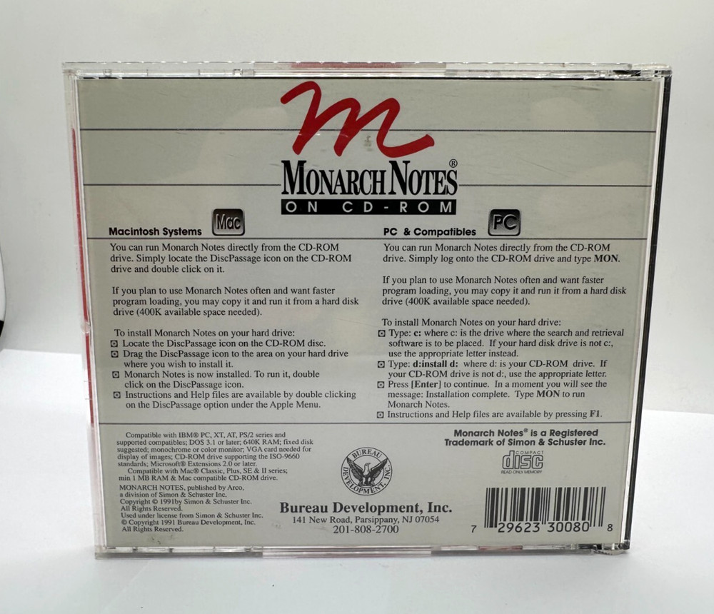 Monarch Notes on CD-Rom PC & MAC Computer Software Program - 1991