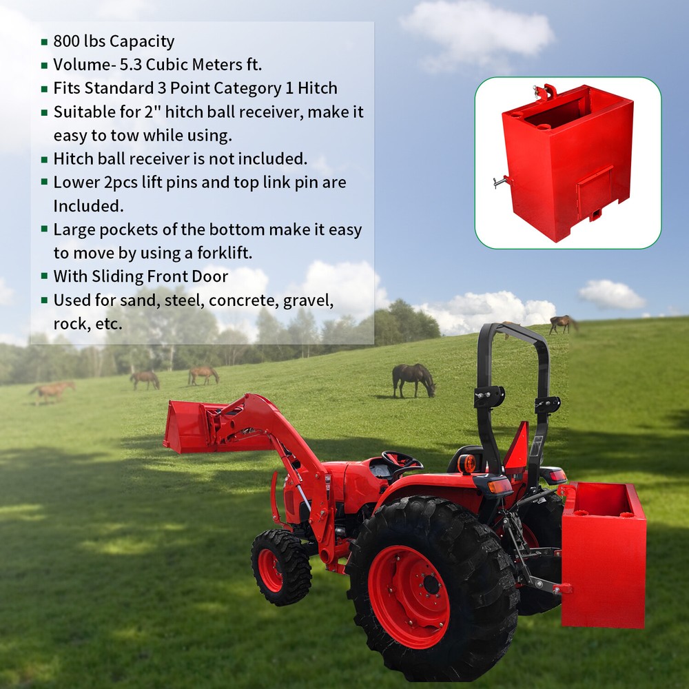 Ballast Box 3 Point Category 1 Tractor Loader 2" Hitches Quick Tach Attachment