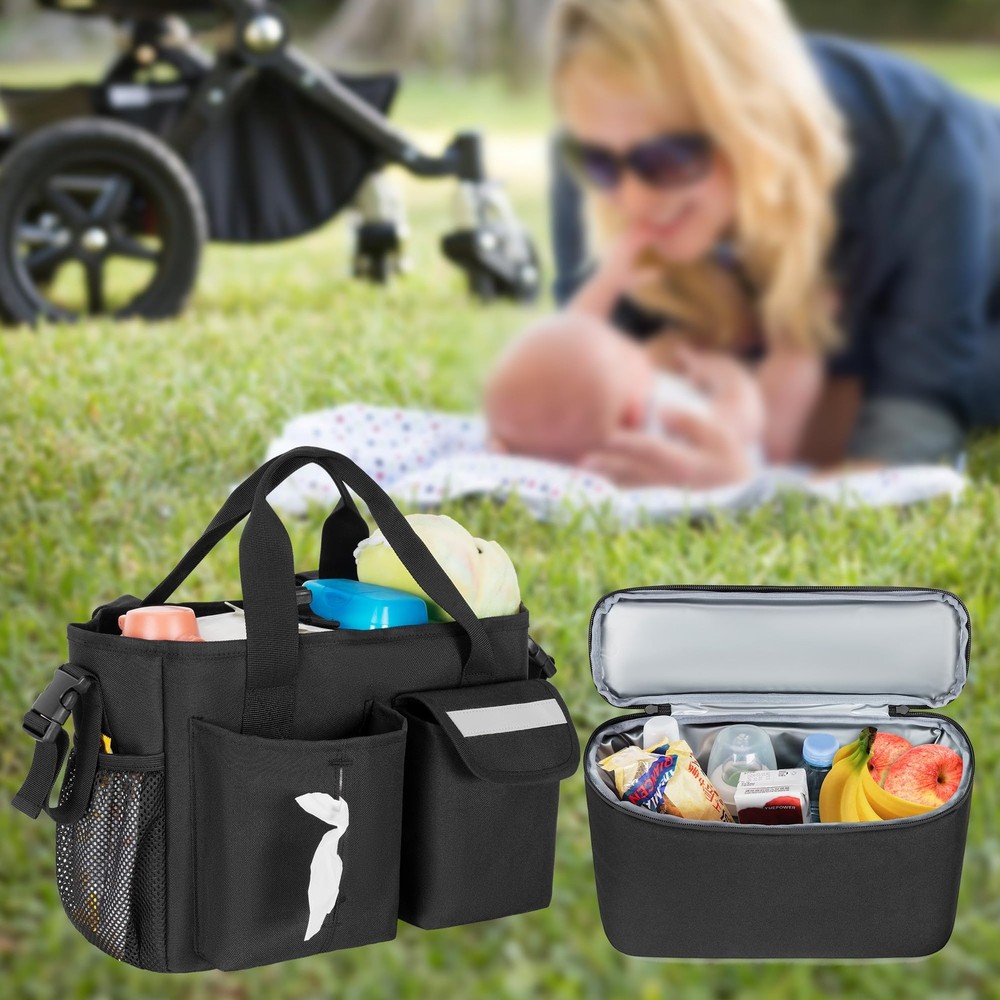 GRAOSO Universal Stroller Organizer Cooler Wagon Storage Handlebar Strap Black