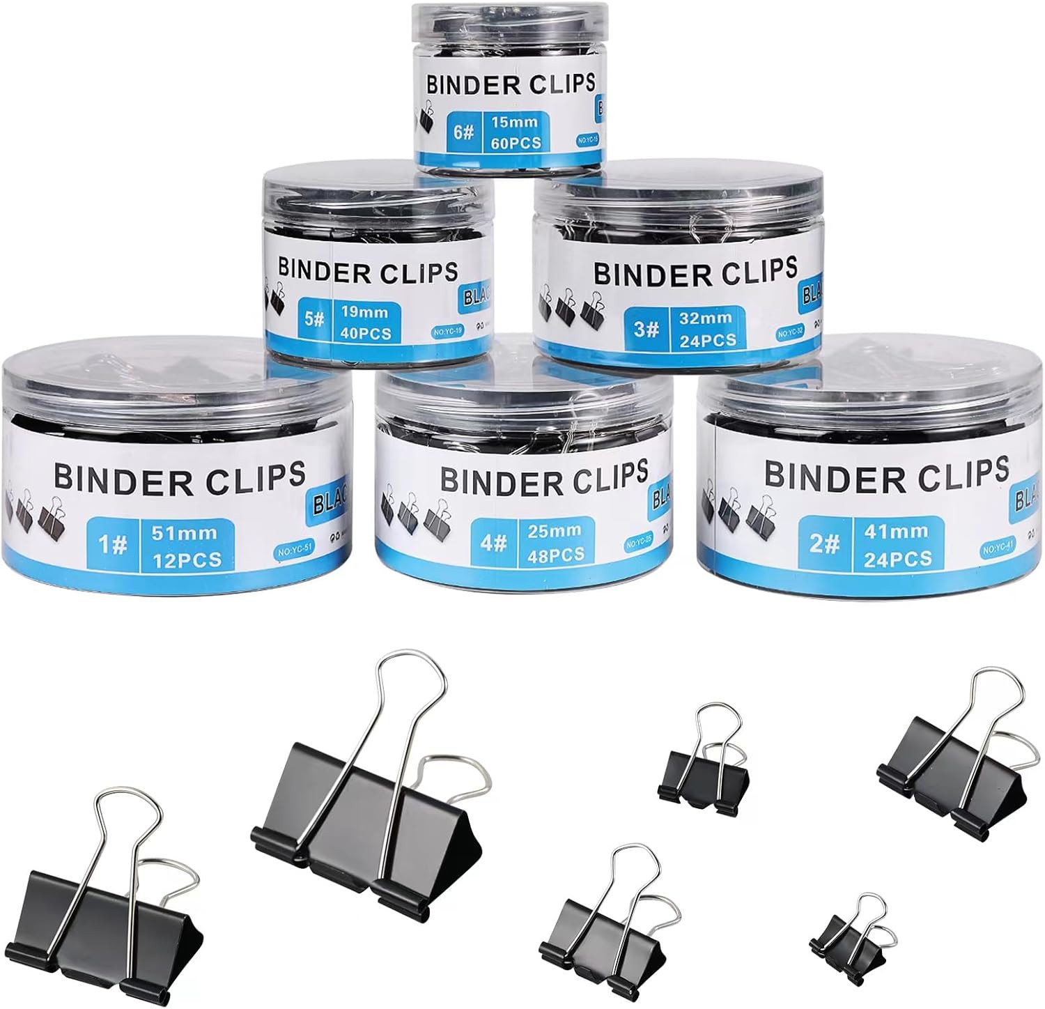 208 PCS Binder Clips Paper Clamps Assorted Sizes, Metal Paper Binder Clip, Black