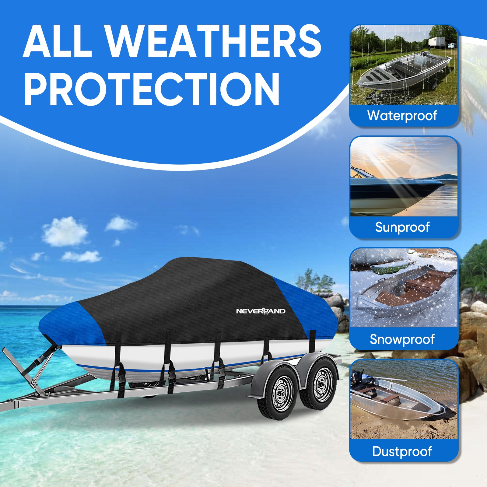 Heavy Duty Boat Cover Waterproof Fits V-Hull Fish&Ski Runabout 17' 18' 19' Foot