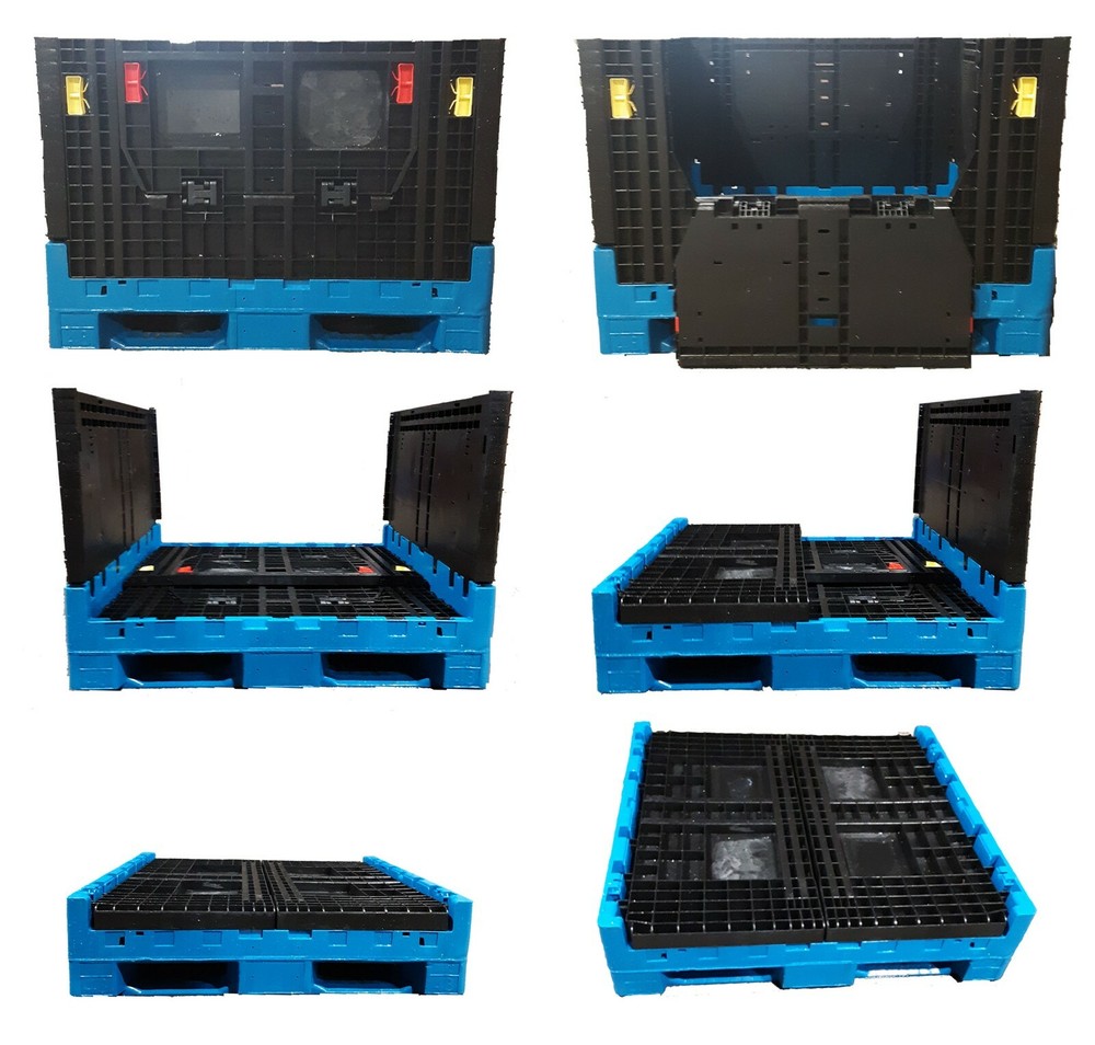 48x45x34 Used Plastic Bulk Collapsible Container; 2 Drop Doors, Color: Mixed