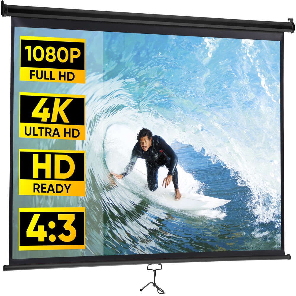 Projector Screen 100" Diagonal Projection Screen Manual Pull Down 16:10 HD Black
