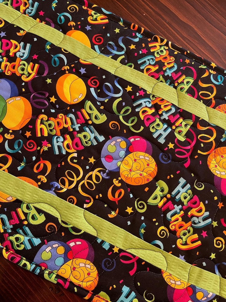 Handcrafted-Quilted Table Runner-HappyBirthday-Balloons, Multi-Colored #2