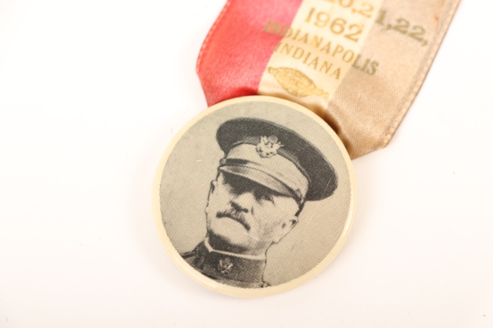 Y228 / 1960's WWI Veterans Reunion Ribbon with Pershing Pin From Indiana