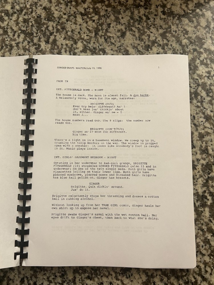 Ginger Snaps Horror Movie Script Reprint Full Screenplay Script