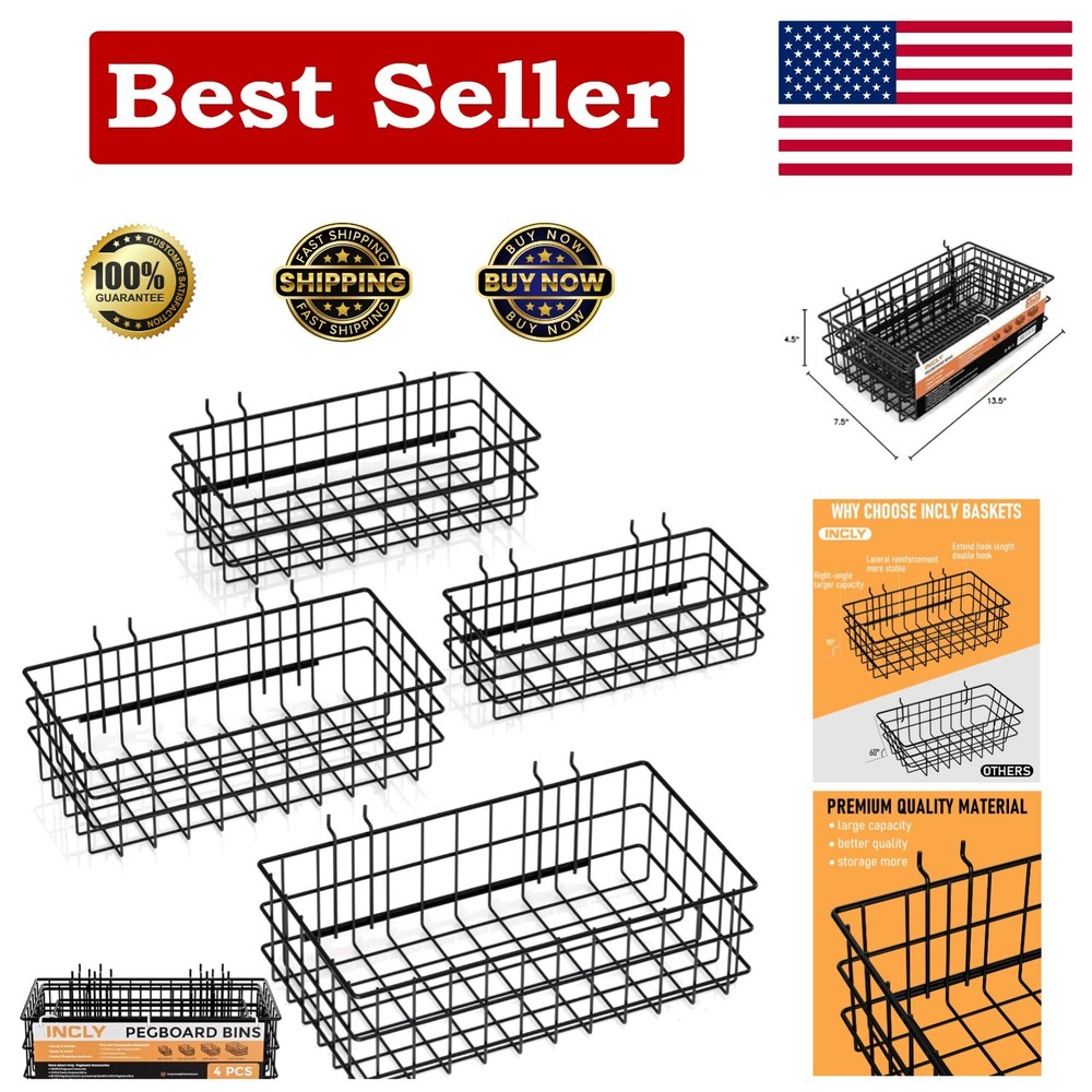 Adjustable Pegboard Baskets Set - 4 Sizes for Ultimate Storage Flexibility