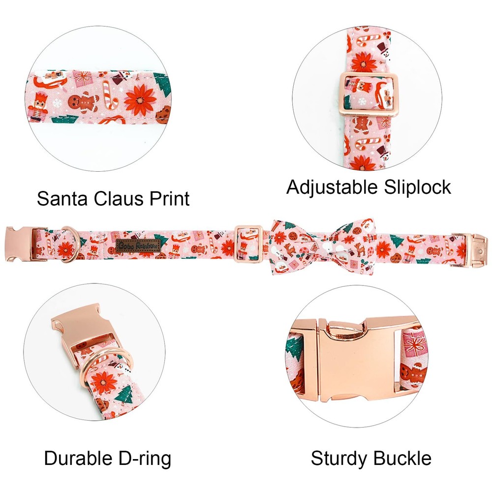 Dog Collar - Gingerbread Man & Snowman Print Soft Adjustable Gift for Medium ...