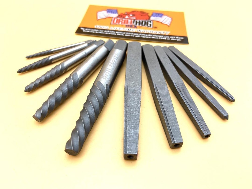 Easy Out Set Screw Extractor Set 10 Pc Spiral & Square Type Combo Set Drill Hog®