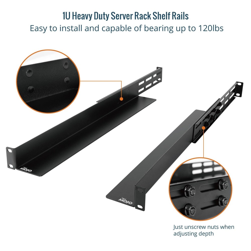 Tecmojo 1U Universal Rack Mount Rails,4-Post Server Rack Shelf Rail with 20.9...