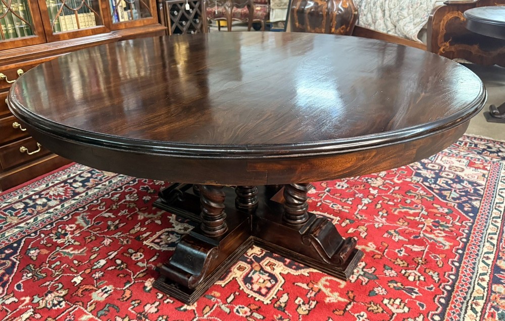 Vintage 60" Round Table Solid Hardwood Barley Twist Dining & Entry Table