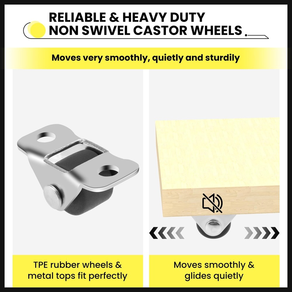 8 Pcs 1/2 Inch Mini Fixed Caster Wheels, Low Profile Single Direction Tiny Wh...