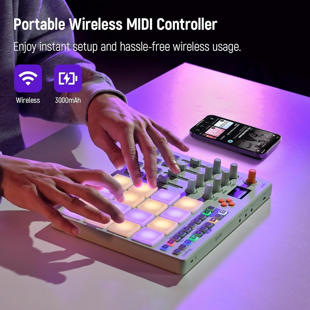 Synido Wireless MIDI Pad Controller, USB Rechargeable Beat Maker Machine