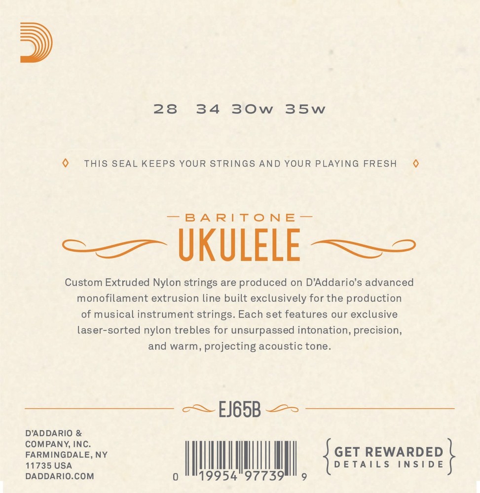 D'Addario EJ65B Pro-Arté Custom Extruded Baritone Ukulele Strings 28-35