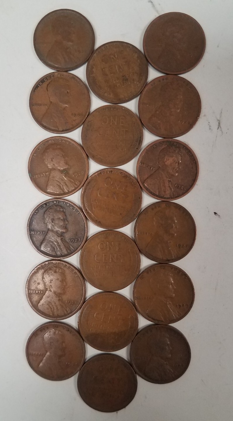 1322029M21218 LOT OF 18 WHEAT PENNIES LINCOLN CENT COINS 1920-1929 95+ YEARS OLD