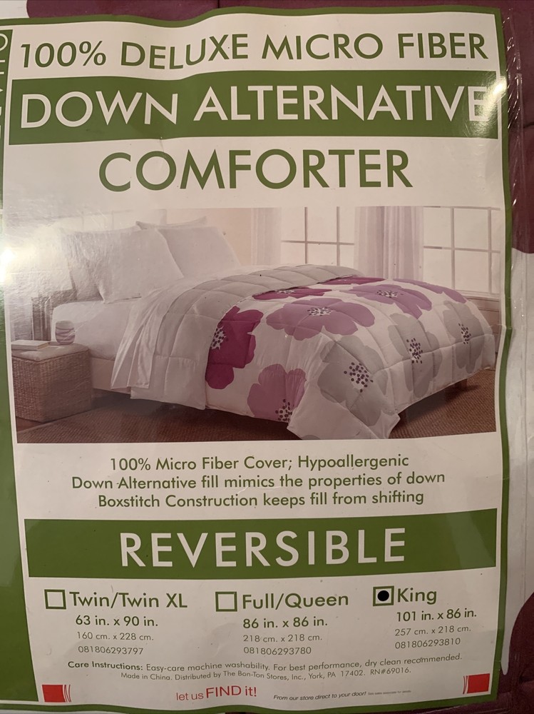 Reversible Microfiber Down Alternative Comforter Evie Purple Gray White King New