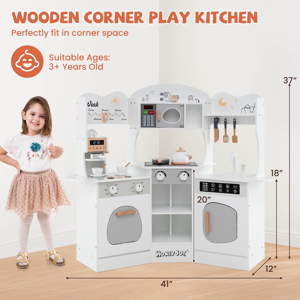 Corner Kitchen Playset w/ Coffee Machine Oven Microwave Washing Machine