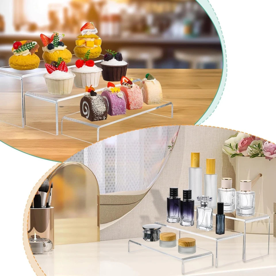 3 Pcs Large Acrylic Display Risers 12"Large Stands 0.19"Thick Clear Rectangular