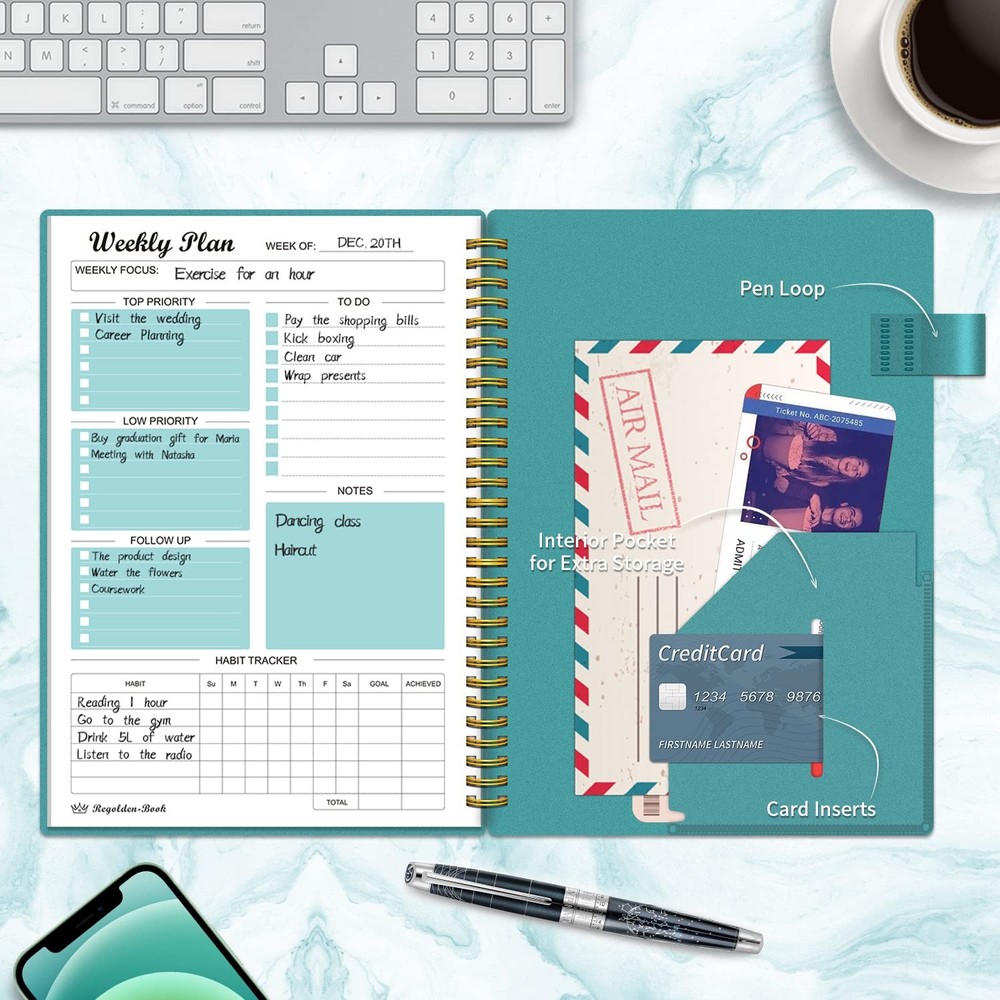 Weekly Planner Undated, Goals Schedule B5-Weekly Planner, Teal