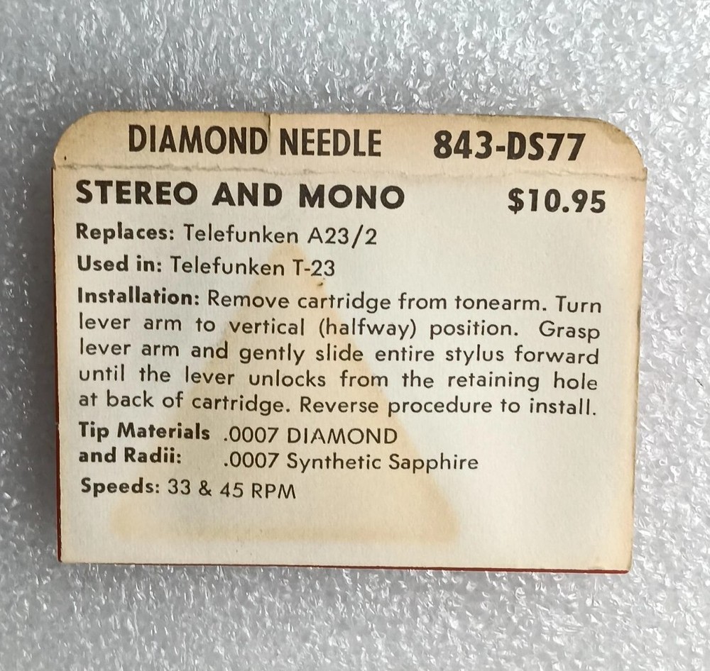 843-DS77 Superb Diamond Needle , Stereo and Mono Replacement Needle