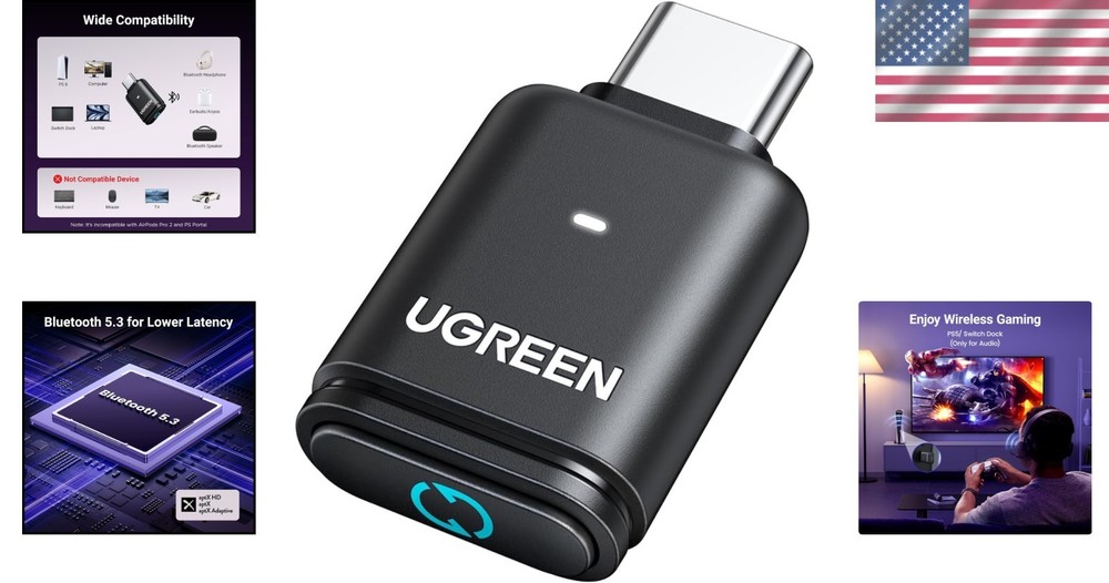 Green USB-C Bluetooth Adapter - Low Latency 5.3 Transmitter for PS5 and More