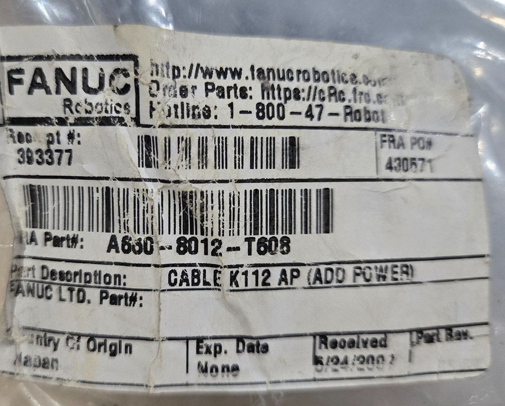 FANUC A660‑8012‑T608 Power Cable USED