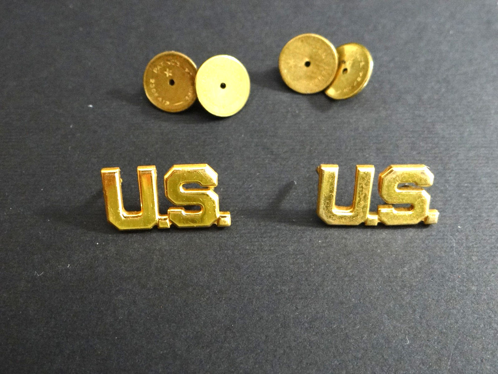 Original WWII US Army Officer "US"  Collar Insignia Pair