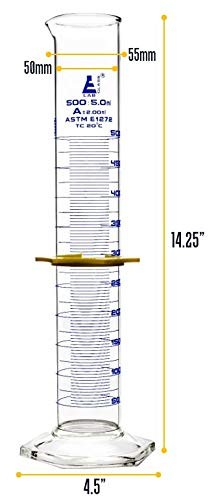 Graduated Cylinder, 500mL - ASTM, Class A Tolerance ±2.00mL - Protective Coll...