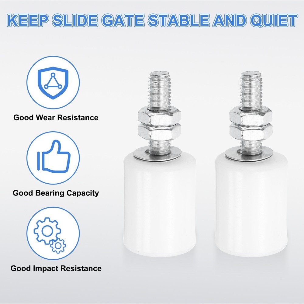 8Pcs Slide Gate Guide Roller, 1-5/8" Nylon Sliding Gate Support Assembly, White