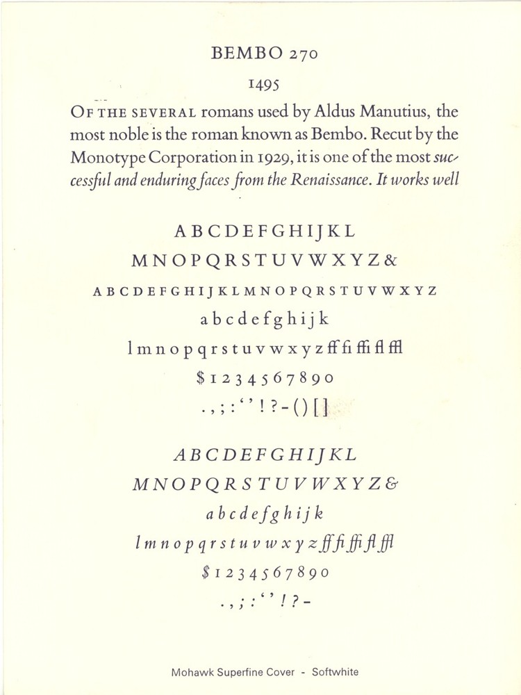 New Letterpress type - 10 point Bembo Italic
