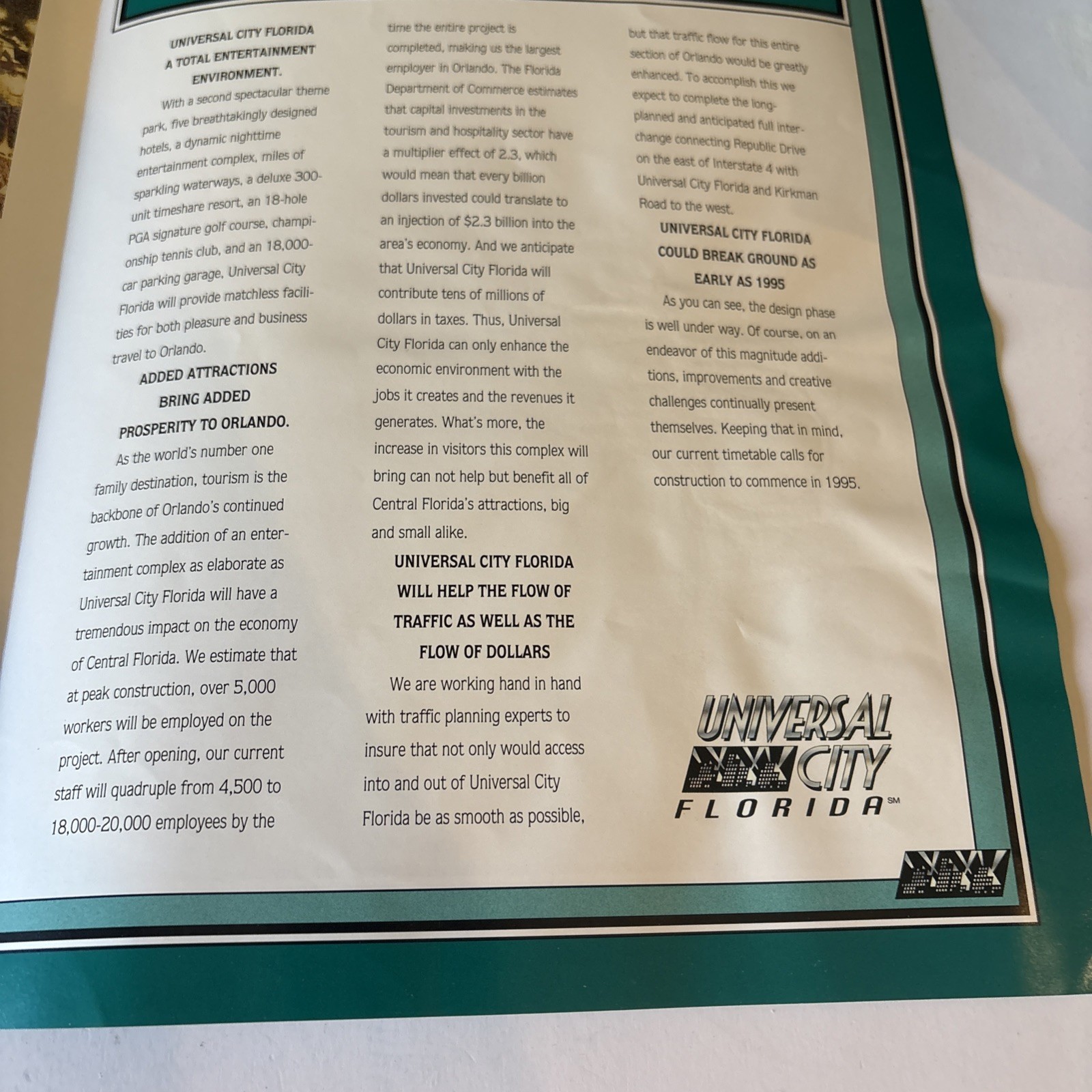 Vintage Universal City Florida Pre Islands of Adventure Brochure Map RARE