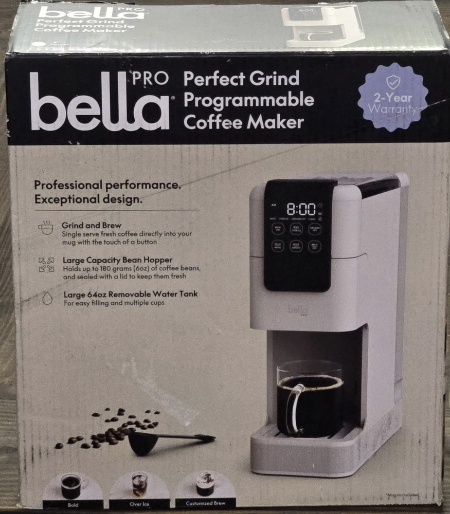 Bella PRO Perfect Grind Programmable Single-Serve Coffee Maker Built-in Grinder