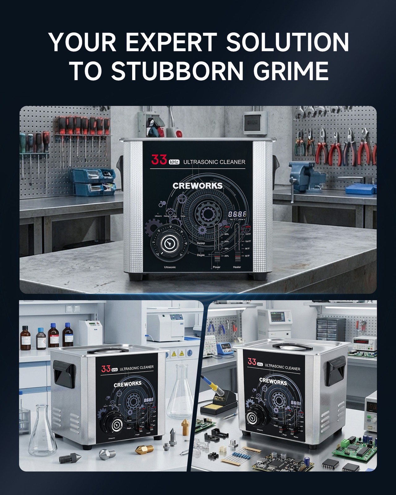 CO-Z 33kHz 10L Ultrasonic Cleaner w Adjustable Timer Power Degas & Gentle Mode