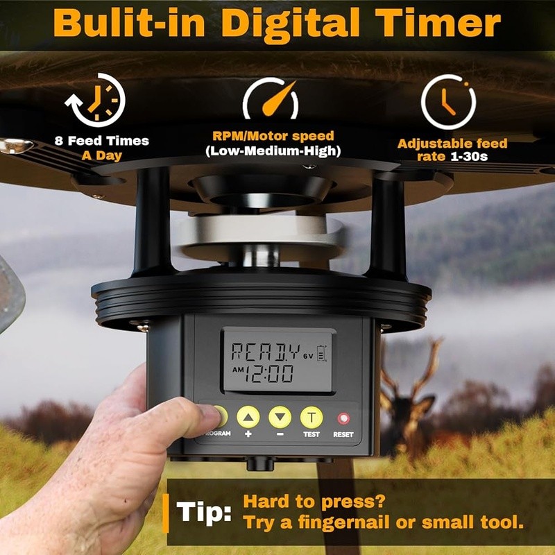 Efficient Deer Feeder Kit Digital Timer Adjustable Arms Solar Panel Compatible