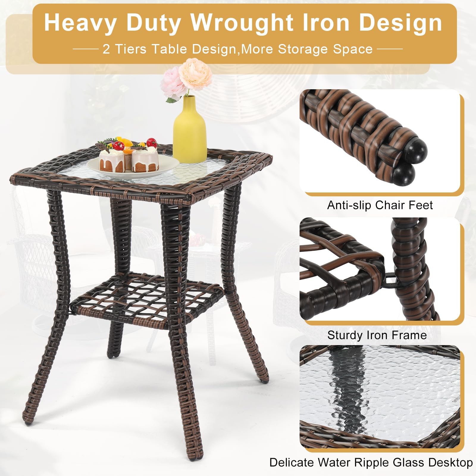 3 Piece Outdoor Patio Set Swivel Rocking Chairs and Bistro Table