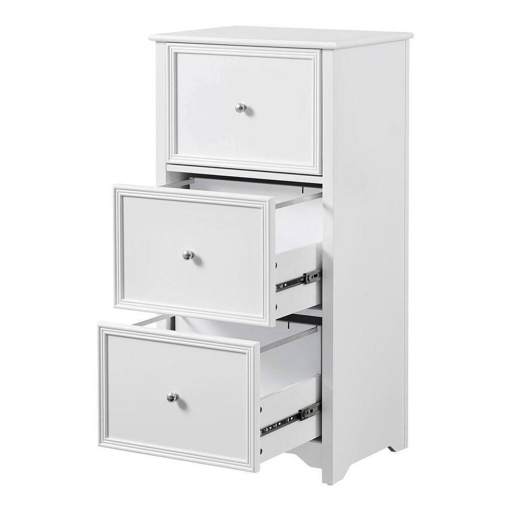 Bradstone 3 Drawer White File Vertical Cabinet Solid Wood Frame Office Organizer