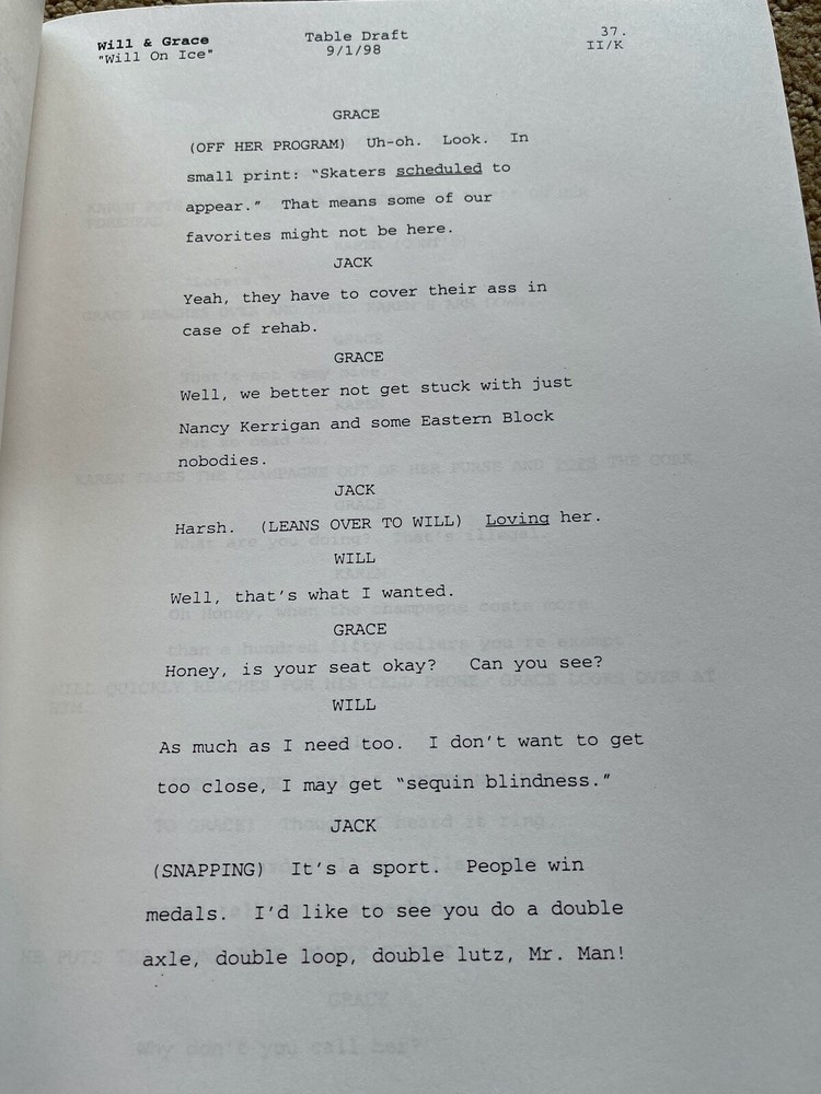 WILL & GRACE TV SERIES SHOW SCRIPT WILL ON ICE TABLE DRAFT