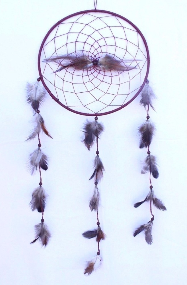 Large Brown Dream Catcher Handmade String Black Feather Car Wall Hanging Decor