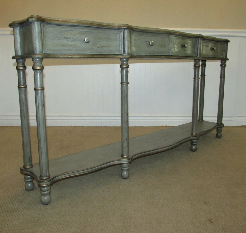 DECORATORS TWO TIER CONSOLE, SOFA TABLE, THREE DRAWERS, FLAT SCREEN TV STAND