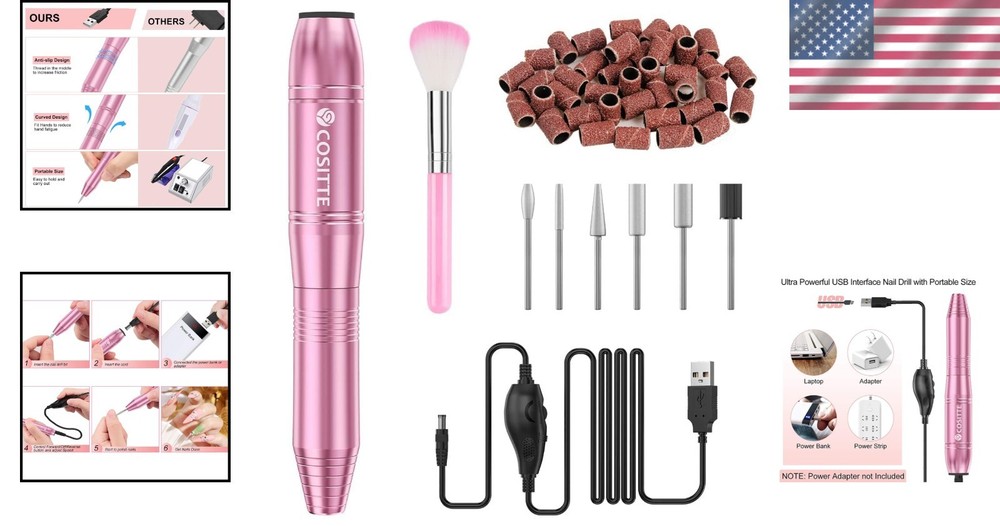 Compact Electric Nail Drill Machine: Adjustable Speed & Lightweight Design, Pink