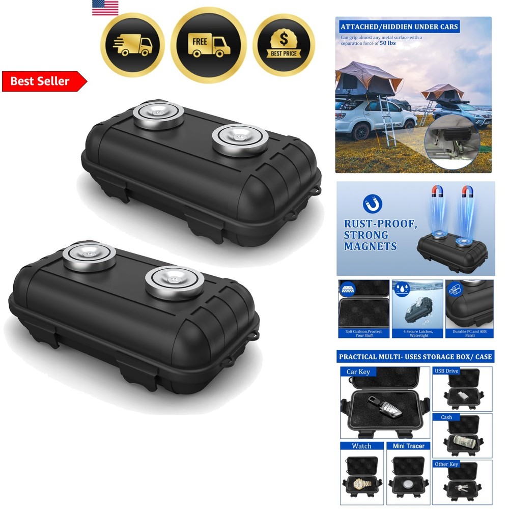 Magnetic Key Box Waterproof Car Hide a Key Holder for Outside Use 2 Pack